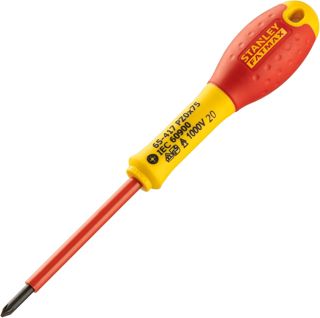 Stanley FatMax Schraubendreher Pozidriv PZ1 0-65-418 (isoliert, VDE-konform, 100 mm Länge, Chrom-Vanadium, Soft-Grip, für Elektriker & sicheres Arbeiten an spannungsführenden Leitungen bis 1000V)