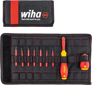 Wiha Schraubendreher und Bit Set slimVario (41232) 10 tlg. in Falttasche | VDE Elektriker | inklusive Griff und Schlitz, Kreuzschlitz Bits