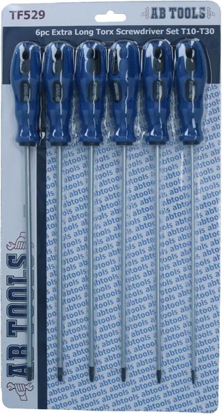 Extra lange Torx-Schraubendreher im Set, T10 - T30 Schraubendreher, Länge 250 mm, 6-teilig