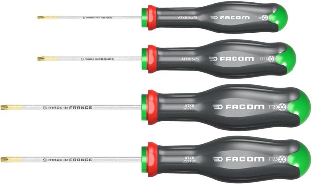 FACOM Protwist Torx- und Tamper-Schraubendreher, runde Klinge aus Siliziumkarbonstahl, wärmebehandeltes Werkzeug-Set, Atxr.J4Pb, mehrfarbig, 4 Stück