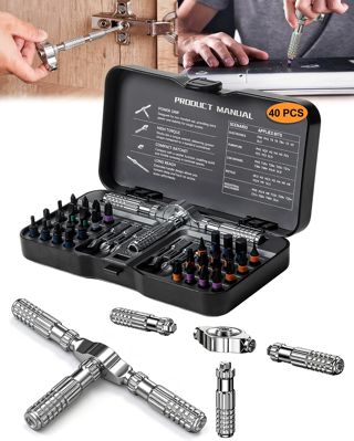 40-in-1 Magnetisch Schraubendreher Set, Abnehmbares T-Griff Ratschen Schraubendreher Set, Tragbarer Ratschenschraubendreher, Mehrere S2-Stahlbits, Geeignet für DIY, Computer, Brillen, Uhren, Möbel