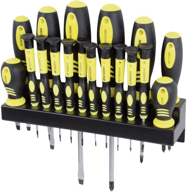 Brüder Mannesmann Schraubendreher-Set 18-tlg., mit Wandhalter, magnetische Spitzen, CrV-Stahl, Flach-, Kreuzschlitz, Präzisions-Schraubendreher für Reparatur, Hobby, Kfz | M11410