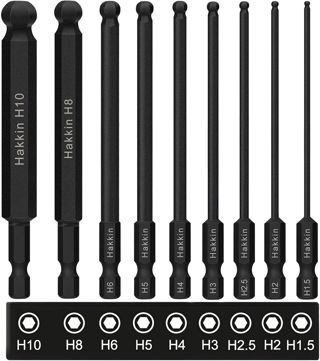 Hakkin 9 Stück 1/4" Kugelkopf Sechskant Schraubendreher Bit 100 mm Sechskant Magnetischen Innensechskant Schraubendreher Satz Ball End Hex Schraubendreher S2 Legierter Stahl 1,5/2/2,5/3/4/5/6/8/10 mm