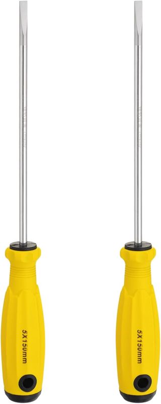 QUARKZMAN 2 Stück SL5 Flachkopf-Schraubendreher 205mm Länge Schraubenzieher Magnetische Schlitz-Screwdriver CR-V mit Ergonomischem Griff für DIY-Reparaturen, Gelb