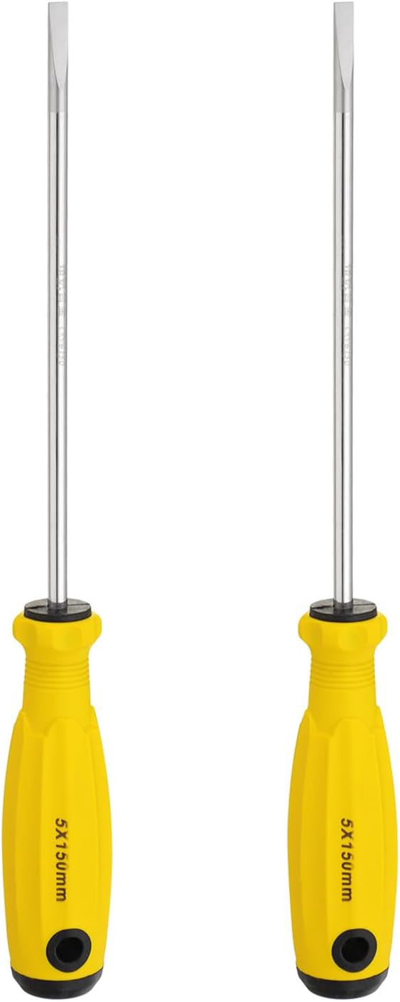 QUARKZMAN 2 Stück SL5 Flachkopf-Schraubendreher 205mm Länge Schraubenzieher Magnetische Schlitz-Screwdriver CR-V mit Ergonomischem Griff für DIY-Reparaturen, Gelb