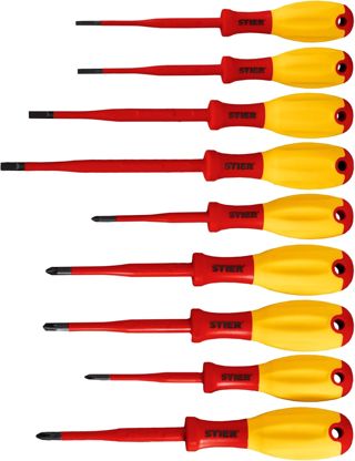 STIER Schraubendreher-Satz slimVDE+, 9-teilig, 80-125 mm, mit Schlitz, Phillips (PH), Pozidriv (PZ), PlusMinus-Pozidriv (SL/PZ)