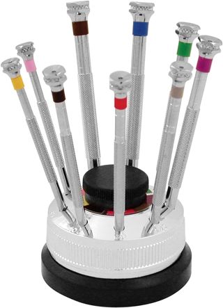 9 Schraubendreher auf Drehständer IWTC by S1 Deluxe® für Uhrmacher