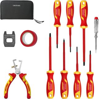 Cecotec VDE-Werkzeug-Set HardGyro 15 SafeVolt Magnetic, bis 1000 V isoliert, VDE & GS geprüft, CRV-Stahl, 3 Zangen, Abisolierzange, Spannungsprüfer, Schlitz/Phillips-Schraubendreher, im Etui