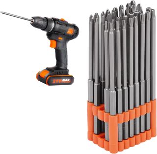 32-teiliges Schraubendreher Set,Extra Lang 150 mm,Aus S2-Stahl,Robust und Langlebig,Torx, Phillips, Inbus, Flach, Doppelt, Sicherheit, mit Organizerhalter,Geeignet für Bohrer