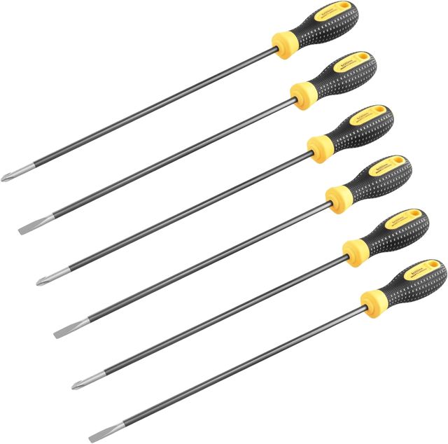 SINJEUN 6 Stück Schraubendreher Set, 3 Kreuzschlitzschraubendreher und 3 Flachschraubendreher, 6 x 300 mm, Lang, Magnetisch