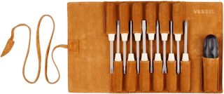 Vessel TD-812LR Schraubendreher-Set für Famidora 12 Phillips und Negative Hex, Kiri, Dreieckschrauben, in Echtleder-Etui