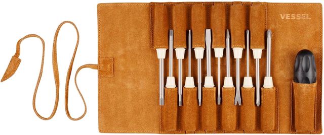 Vessel TD-812LR Schraubendreher-Set für Famidora 12 Phillips und Negative Hex, Kiri, Dreieckschrauben, in Echtleder-Etui