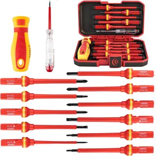 13 Stück VDE Schraubendreher Set Elektriker, Elektro Schraubendreher mit Magnetspitzen 1000V Spannungsprüfer, Magnetisch Schraubendreher Kreuzschlitz Pozidriv Torx Elektriker Werkzeuge
