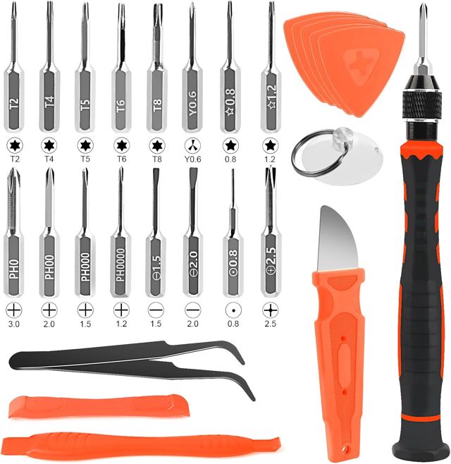 VFANDV Feinmechaniker Schraubendreher Set 28-in-1, Mini Werkzeug Kit Torx T2-T8, Triwing Y0.6, -1.5/2.0, für PS5, Switch, Laptop, PC, Brillen, Uhren