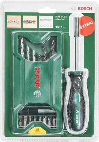 Bosch Home and Garden 15+1 tlg. Mini X-Line Mixed Set + Schraubendreher (für Holz und Stein, Zubehör Bohrschrauber/Schraubenzieher)