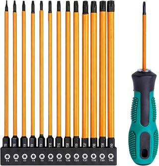 14-Teiliges Torx Langschraubendreher-Set | 150mm Industriequalität | S2 Stahl Bits T5 Bis T40 | Mit Rutschfestem Griff | Für Auto, Motorrad, Computer & Haushaltsgeräte Reparatur
