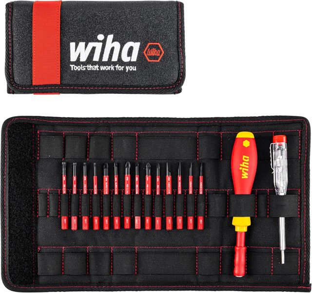 Wiha Schraubendreher und Bit Set slimVario (36068) 17 tlg. in Falttasche | VDE Elektriker | ( Schlitz, Kreuzschlitz, Torx, PlusMinus, Spannungsprüfer)