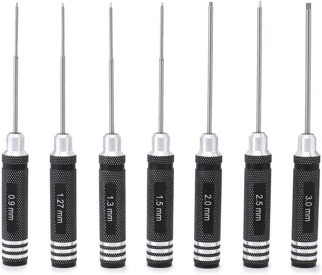 QWORK® 7 Teiliges RC sechskant schraubendreher Set, RC werkzeug set, für RC Autos, Boote, Renndrohnen, Roboter, 0.9mm 1.27mm 1.3mm 1.5mm 2.0mm 2.5mm 3.0mm