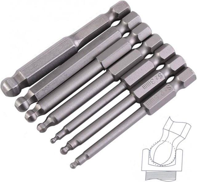 7 Stück 65mm Kugelkopf Sechskant Schraubendreher Bit 1/4" S2 Magnetischen Innensechskant Schraubendreher Satz 2/2,5/3/4/5/6/8mm Ball End Hex Schraubendreher Innensechskantschlüssel Set