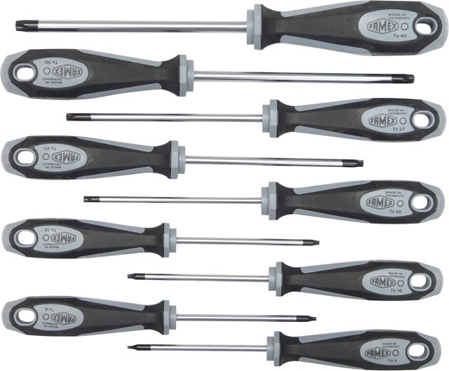 FAMEX 7719-9 Schraubendreher Satz 9 tlg. für Torx -Schrauben, Chrom-Molybdän-Vanadium-Stahl - deutsche Produktion