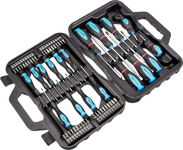 Amazon Basics Schraubendreher-Set, 58 Stück, Präzisions-Schlitze, Kreuzschlitz, Torx, Schwarz