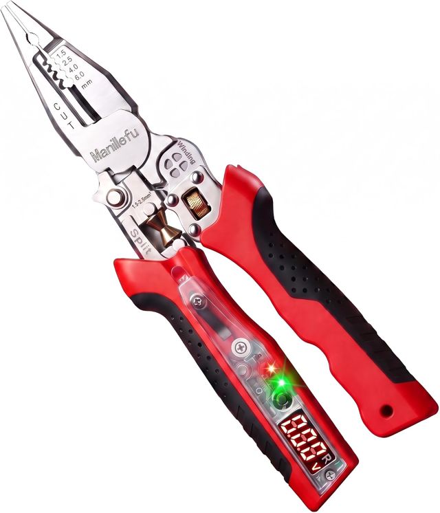Multifunktionaler Abisolierzange Abisolierwerkzeug & Crimpen für Elektriker, Digitalanzeige Spannungsprüfung integriert Kabelschneiden Kabelabisolierer, 1.5/2.5/4.0/6.0mm², Ergonomischer Griff