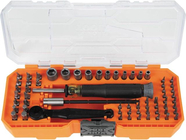 Klein Tools 32787 64-teiliges Mikro-Ratschen-Bit-Präzisions-Schraubendreher-Set mit modularem Gehäuse, magnetisch, Präzision, Standard-Bits und Mutterndrehern