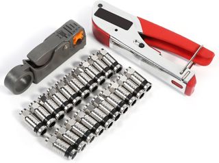 SIXRUN Komprimierungswerkzeugkit Für RG58 RG59 RG6 -Steckverbinder, F -Kabelstripper Koaxial Crimps Set, Stahlmaterial mit Hoher Härtewerkzeug, Leichtes, Bequemes Tragen, Stabil,