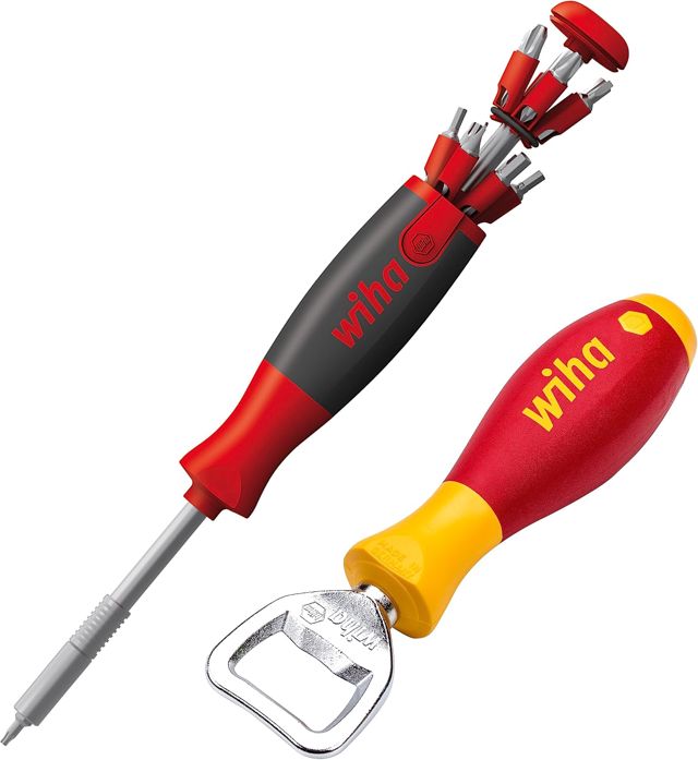 Wiha LiftUp 26one® Schraubendreher 13-tlg. mit Doppelbit Set im Griff I Bithalter I Innenvierkant, Innensechskant, PH, PZ, Schlitz, TORX (43895) inkl. Flaschenöffner SoftFinish® Werkzeuggriff