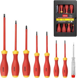 XOOL 8-teilig 1000V VDE Isolierte Elektriker Schraubenzieher Set, Magnetische Spitzen, Ergonomische Rutschfeste Griffe, Chrom-Vanadium-Stahl, Medium, Präzise Schlitz- und Kreuzschlitz