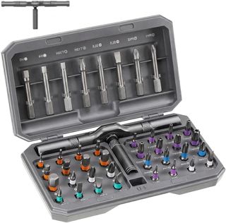 42-in-1 RatschenSchraubendreher Set, Magnetischer Feinmechaniker Schraubendreher mit 40 S2 Bits, Modularer T-Griff & 3 Kombigriffe, Mini Ratsche Werkzeug Set mit box für Elektronik, Uhren, Möbel & DIY
