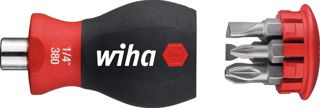 Wiha Schraubendreher mit Bit Magazin magnetisch TORX® mit 6 Bits, Stubby, 1/4" I Stubby Bit-Handhalter I kurzer Schraubenzieher für bits (33744)