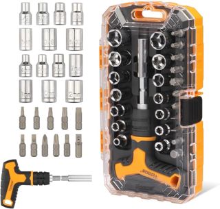 Hoteche 26-teiliges T-Griff Schraubendreher und Steckschlüssel-Set | T-Griff Schnellwechselgriff, CR-V Material, Chrombeschichtung, magnetische Köpfe, Schraubendreher-Set - Schraubenzieher-Set