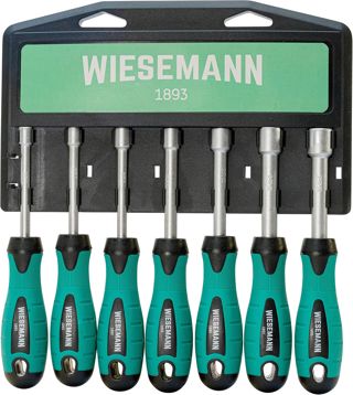 Sechskant-Schraubendreher Satz 7tlg. für Außensechskantschrauben 6-12mm Matt-verchromt mit Halterung von WIESEMANN 1893 I 80225
