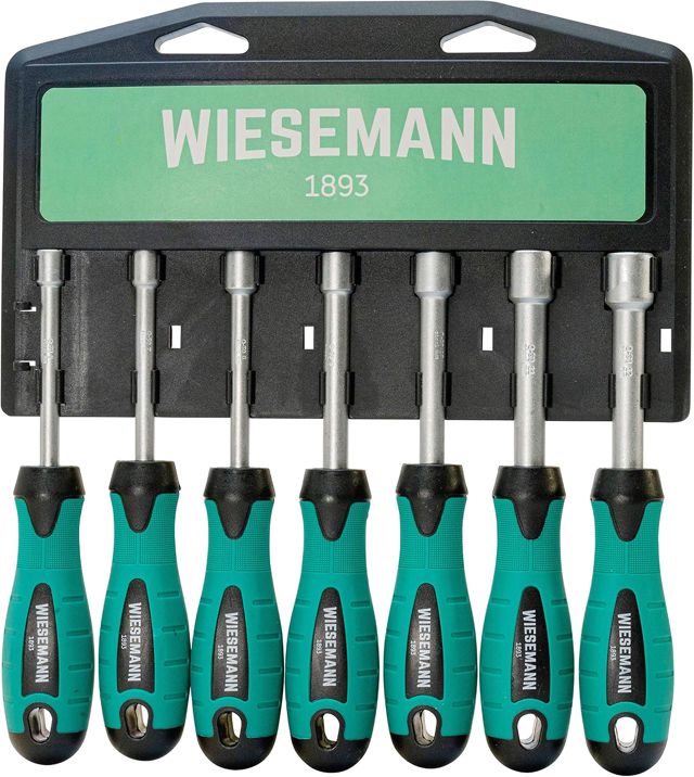 Sechskant-Schraubendreher Satz 7tlg. für Außensechskantschrauben 6-12mm Matt-verchromt mit Halterung von WIESEMANN 1893 I 80225