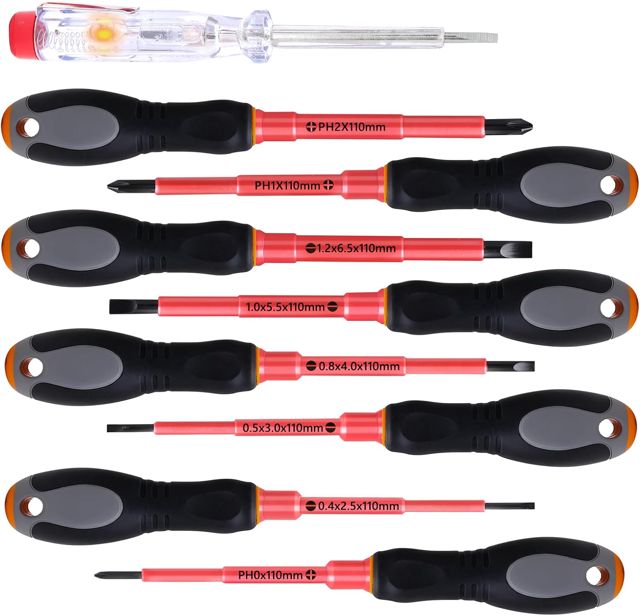 Schraubendreher Set Elektriker – 10-teiliges Schraubenzieher Set mit Spannungsprüfer, magnetischen Bits, VDE-zertifiziert nach IEC 60900, für professionelle Elektroarbeiten und den Hausgebrauch