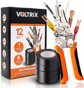 ABNEHMBAR VOLTRIX | Professionelle Abisolierzange 12-in-1 mit 4 Isolierbändern – Automatische Elektrikerzange zum Abisolieren, Schneiden und Crimpen von Kabeln aus Edelstahl mit Tasche