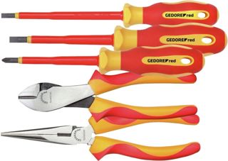 GEDORE red VDE Set 5-teilig, Schlitzschraubendreher 3 & 5,5 mm, Kreuzschlitz PH 2, VDE-Seitenschneider 180 mm, VDE-Flachrundzange 200 mm