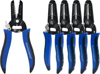 KAIHAOWIN 5 Stück Abisolierzange und Abschneider mit Sicherheitsverriegelung und Federbelasteter, Professioneller Kabel Abisolierzange, Kleine Abisolierer Zange für 10-22 AWG Litzendraht