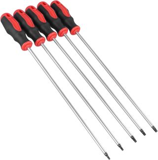 5 Teiliges Torx Schraubendreher Set Lang 300mm, S2 Stahl Extra Lange Schraubendreher Set T15-T30, Magnetischer Schraubenzieher für Autoreparatur, Maschinenbau, KfzWerkstatt