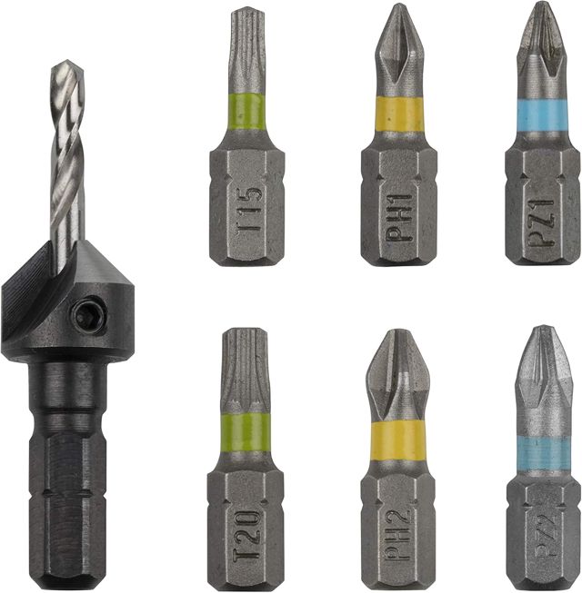wolfcraft Flipbit Starterset, 5-tlg. I 3082000 I Duale Werkzeughalterlösung zum Bohren, Senken und Verschrauben