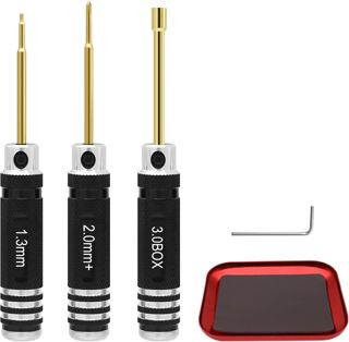 RC Werkzeugset Mini Schraubendreher – 1,3mm Innensechskantschraubendreher 2,0mm Kreuzschlitzschraubendreher 3,0mm Innensechskant-Steckschlüssel Magnetablage für Axial SCX30 1/30 RC Crawler