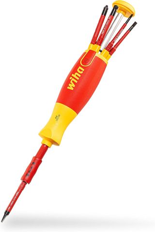 Wiha Schraubendreher Set LiftUp electric 6-tlg. mit verstaubarem Bit Set (41235) I Schraubenzieher Satz mit Bit Magazin aus slimBits für Elektriker, Bithalter, Schlitz/ Kreuzschlitz/ Plusminus