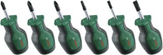 Bosch Stubby Schraubendreher Set 6-teilig (Kompakte Schraubendreher für Arbeiten an engen Stellen; PH/PZ/TX/SL; S2-Stahl; Hohes Drehmoment; Farbcodiert; Magnetische Spitze; Ergonomischer Softgrip)