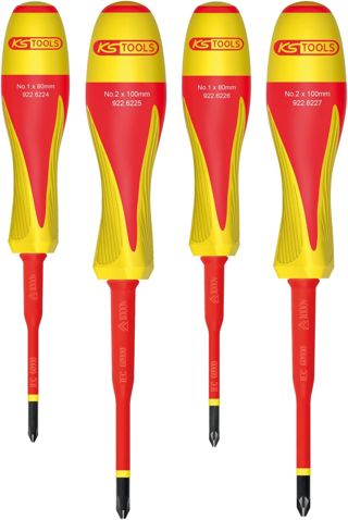 KS Tools 922.6228 2-Komponenten-Schraubendreher-Satz, isoliert, 1000 V, für elektrische Klemmen, 4 Stück, Weiß