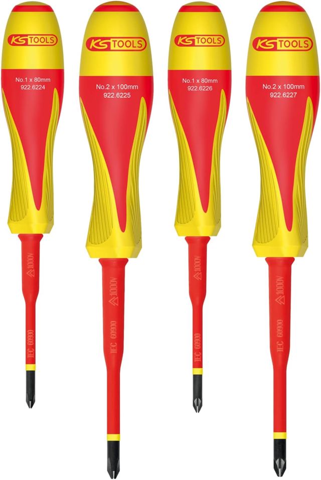KS Tools 922.6228 2-Komponenten-Schraubendreher-Satz, isoliert, 1000 V, für elektrische Klemmen, 4 Stück, Weiß