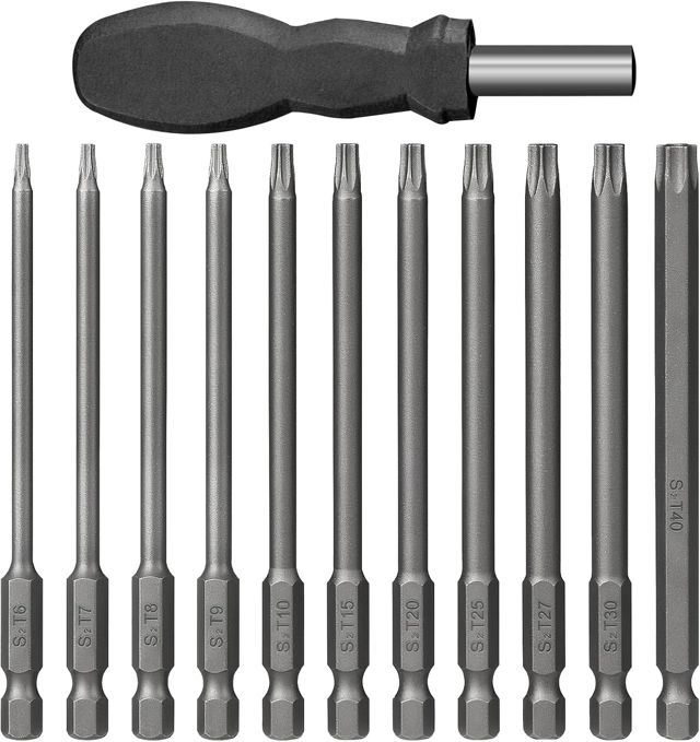 12 Stück Torx Bit Set, Torx Schraubendreher Set 100 mm magnetisch