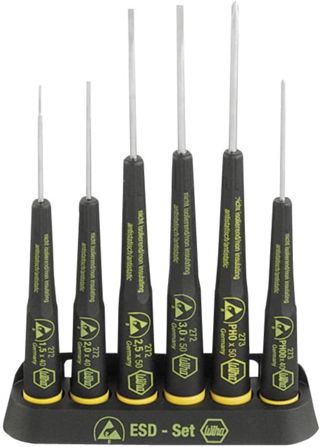 Wiha Schraubendreher Set Precision ESD (08463), 6 tlg., Schraubenzieher Satz für Elektroniker, Feinschraubendreher für Verschraubungen an elektrostatisch empfindlichen Bauteilen, Schlitz/ Phillips