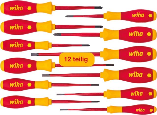 Wiha Schraubendreher Set 12-teilig, VDE geprüft, isoliert 1.000 V (41003) I Profi Schraubenzieher Set mit dünner Spitze Schlitz/Kreuz/Kreuzschlitz/Torx/Plusminus I Elektriker Werkzeug