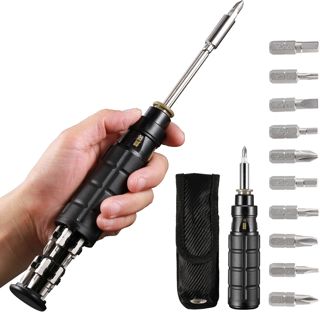 Magnetischer Ratschenschraubendreher 10 in 1 Werkzeugset mit 10 Bits (PH, SL, TX, HEX) inkl. 1/4" Nuss-Schraubendreher - Kompakt für Zuhause & Werkstatt, Chrom-Vanadium-Stahl & Magnetspitze